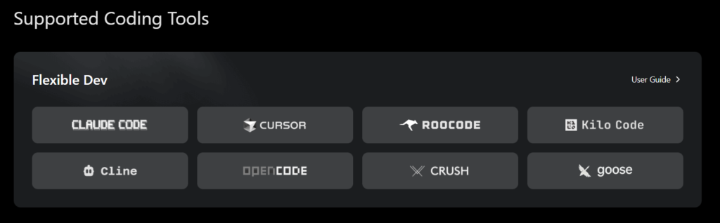 Supported coding tools for GLM