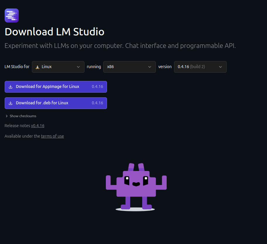 Screen you are shown when having to the select the installer (Source: LM Studio’s website)