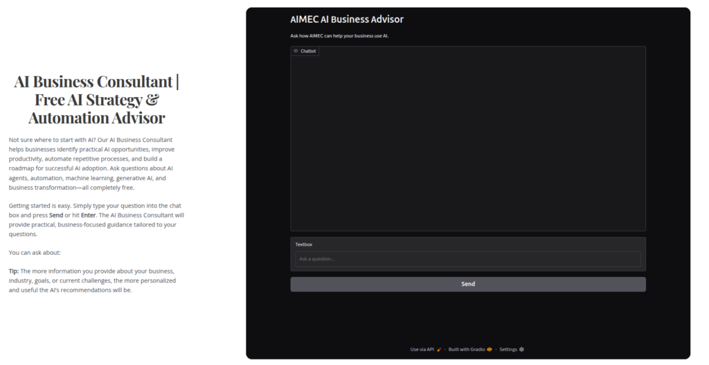 Screenshot of Aimec’s AI chat assistant